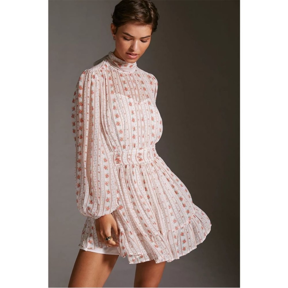 Anthropologie Let Me Be Mock Neck Georgette Floral Mini Dress Sz SP - Picture 4 of 16